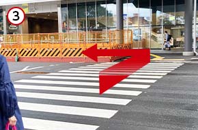 突き当りの横断歩道を渡り、左に曲がります