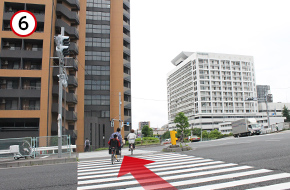 横十間川の手前にある横断歩道を渡ります。渡ってひとつ目の角、1階にセブンイレブンがあるビルがJRWD錦糸町タワーです。