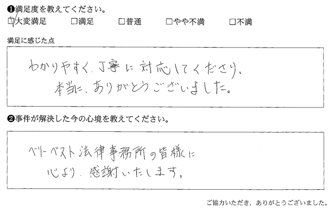 わかりやすく、丁寧に対応してくださり、本当に、ありがとうございました