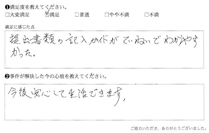提出書類の記入ガイドがていねいでわかりやすかった
