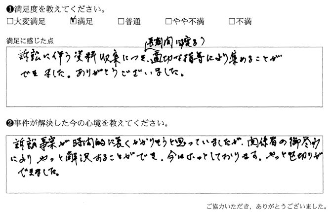資料収集につき、長期間に渡る適切な指導により集めることができました