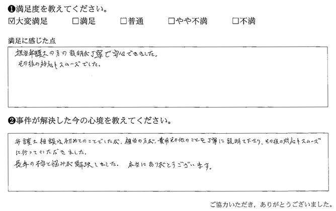 費用その他のことを丁寧に説明して下さり、その後の対応スムーズに行っていただきました