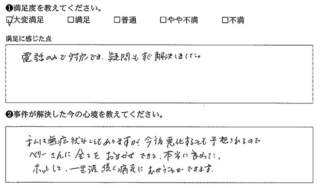 電話のみで解決できました