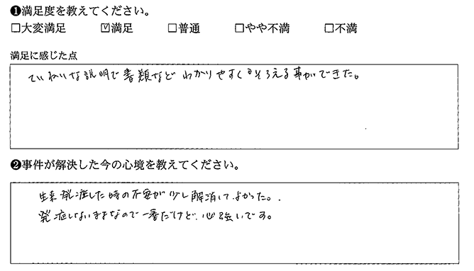 不安が少し解消しました