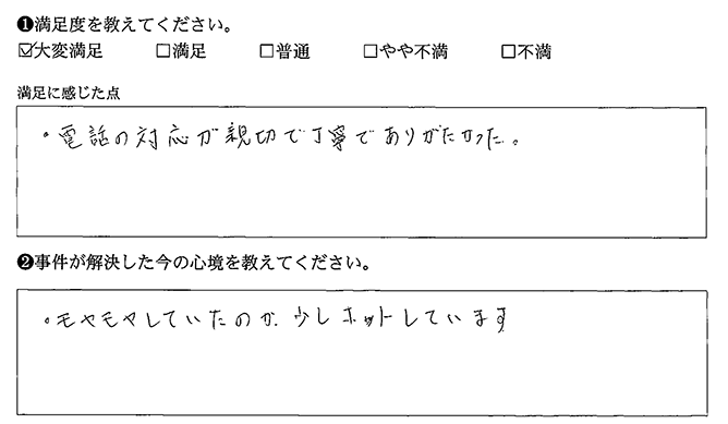 電話対応が親切丁寧でした