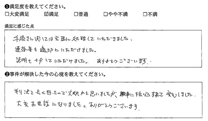 手続きを完璧に処理していただきました