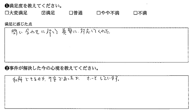 真摯に対応してくれました
