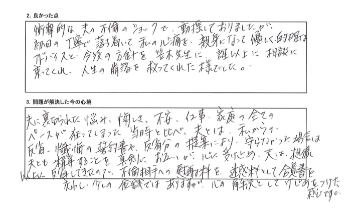 先生が相談にのってくれたおかげで、人生の崩落を救ってくれたようでした。