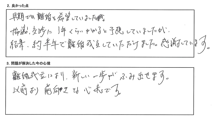 1年くらいかかると予想していましたが、結果約半年で離婚成立できました