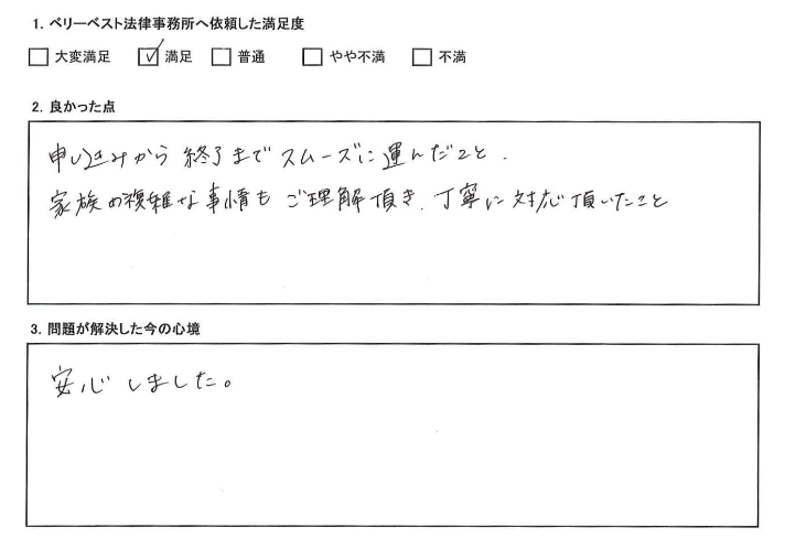 家族の複雑な事情もご理解頂き、丁寧に対応頂いた