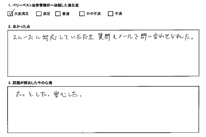スムーズに対応していただき質問もメールで問い合わせられた