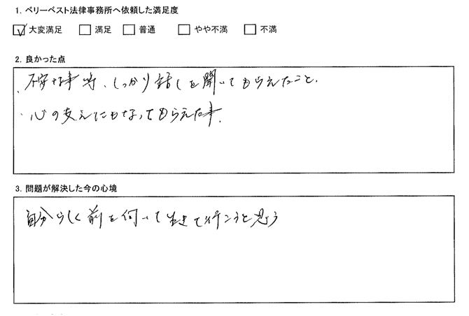 不安な事等、しっかり話しを聞いてもらえたこと